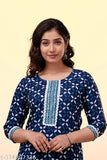 Blue rayon kurti palazzo set for women, printed pattern, versatile straight Kurta Palazzo ensemble