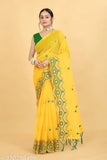 Mustard yellow Super Net saree with beautiful multi-thread embroidery work, featuring a separate Dupion Silk blouse and cutwork broder on pallu and skirt