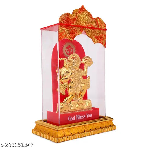 Brass Hanuman idol, Indian decorative showpiece, Shri Hanuman ji Bajrangbali statue, 14.5cm height, 10cm length, 10cm breadth