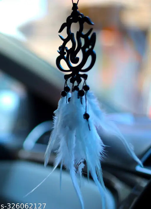 Acrylic Lord Ganesh Dream Catcher, Indian car hanging ornament, handcrafted with feathers for positive vibes & cultural resonance (20cm x 12cm)