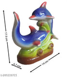 Clay dolphin figurine, 14cm high, perfect for showpiece decor in living rooms or offices - Handcrafted Indian art