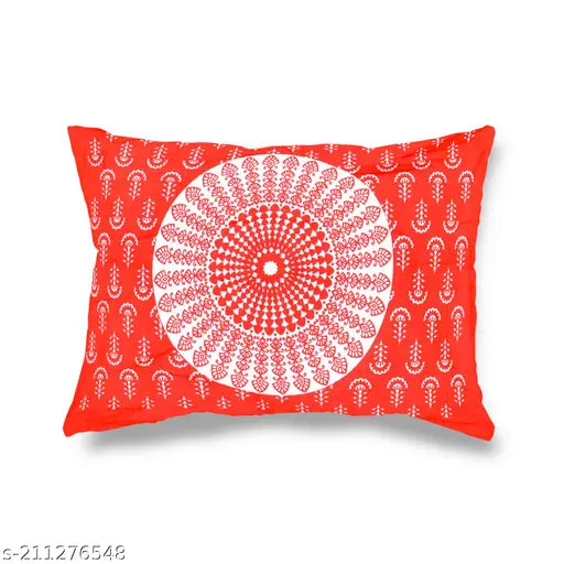 Red 144 TC Cotton Double Bedsheet with 2 Pillow Covers - Ethnic Motifs, 100% Cotton, Indian Origin