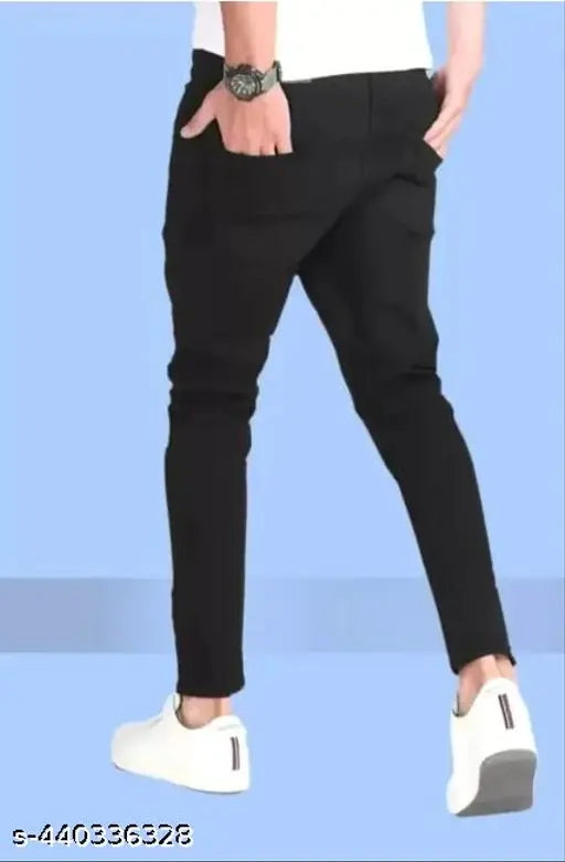 Mens black damage jeans with stretch and stylish look - polycotton men's jeans from Shubham garments on hanger