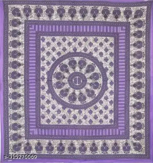 White floral cotton bedsheet with 2 pillow covers, regular quality by Dollifi for double queen size beds, made in India