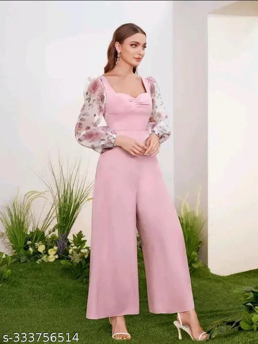 Floral printed Lycra jumpsuit for women and girls, new trendy floral design on a solid background