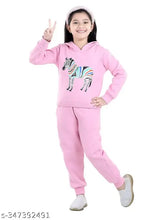 Cotton blend kids' sweatshirt or hoodie with pyjama set, embroidery print in baby pink, size options for 2-3 years, 3-4 years, 4-5 years, and more. Made in India