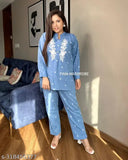 Cotton shirt and pants set, long sleeves, embroidered design, perfect party wear - Indian origin