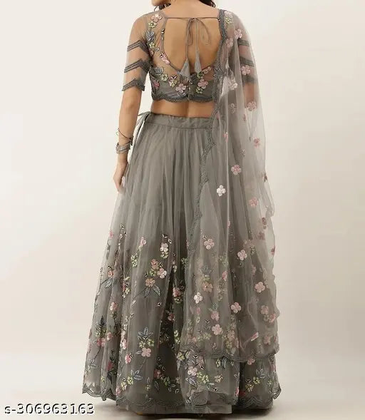 Navy blue nylon embroidered Lehenga Choli for girls aged 3-15, semi-stitched for custom fit, Indian craftsmanship