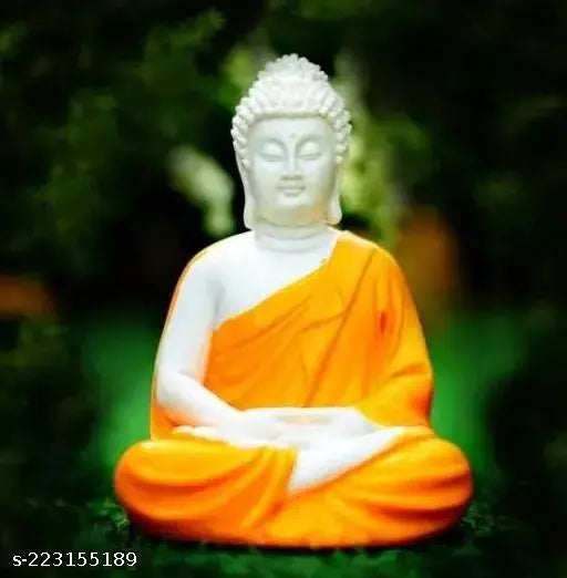 Premium orange Buddha statue (55-inch), handcrafted polymarble meditation figure from India