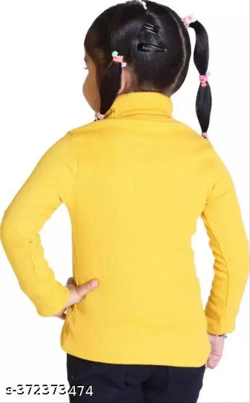 Yellow wool high neck sweater for kids, solid pattern, suitable for both boys and girls (9-11 years), Indian origin