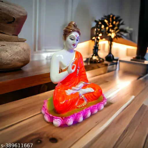Orange polyresin meditating Buddha statue for home decor