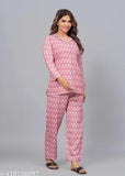Women's viscose rayon night suit set, printed net pajamas with three-quarter sleeves