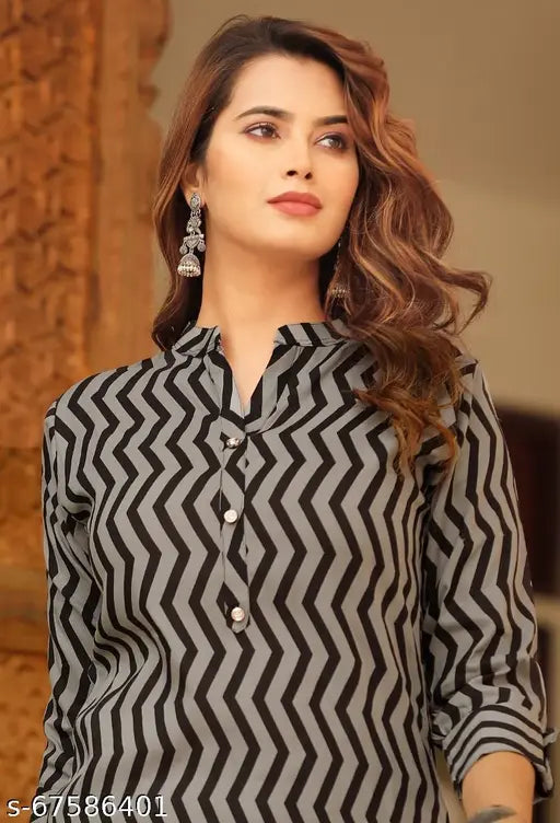 Rayon printed Zig Zag straight Kurta with Plazzo set, women's long-sleeve ethnic wear in various sizes, made in India