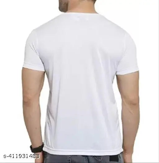 Mens trendy round neck printed polyester t-shirt with short sleeves, India origin