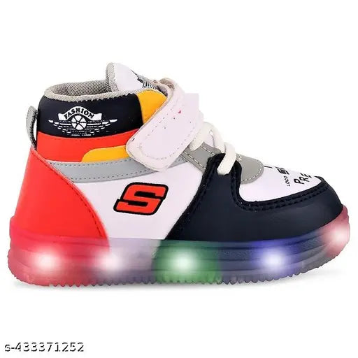 Comfortable waterproof white synthetic leather boys' LED lighting shoes, perfect for school days in India