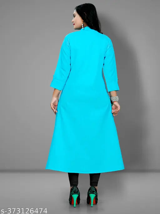 Cotton Myra Graceful Three-Quarter Sleeve Solid Kurtis, Indian women's fashion, trending printed design