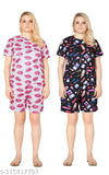 Printed polyester women's shorts set, fashionable and comfortable for lounging at home with side pockets and adjustable waist