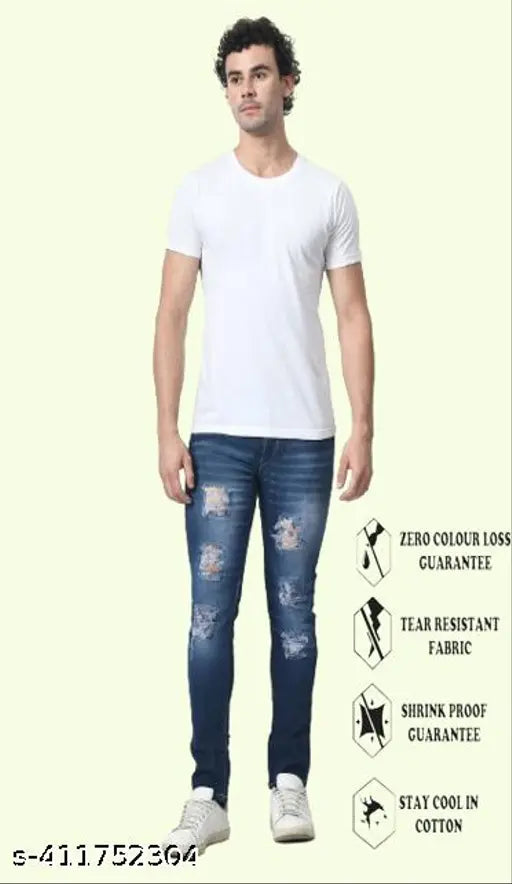 Blue cotton blend Comfits slim fit rough jeans - stylish denim wear for everyday comfort and durability