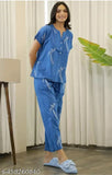 Printed cotton night suit with long sleeves, comfortable for women