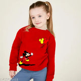 Cotton blend red girls' sweatshirt for winter wear, eye-catching printed design and long sleeves