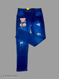 Deep blue distressed denim jeans with teddy bear patch and sparkling embellishments - Hardbull teddy jeans India