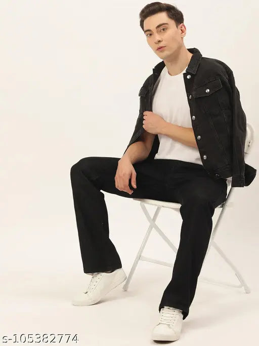 Cotton blend boot cut jeans for men - IVOC's stretchable, clean-look design with five pockets and belt loops, size 28, 34, or 36 (India origin)