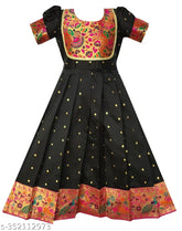 Premium black silk paithani princess kids dress, ideal for birthdays & festivals, 4-5 years size