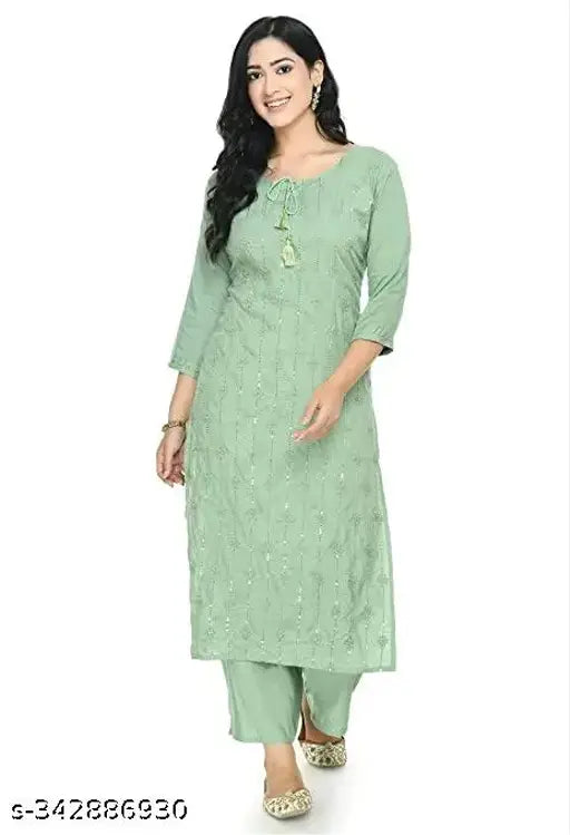 Rayon embroidered kurti-plazo set, three-quarter sleeves, Indian handcrafted embellished women's outfit