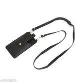 Black faux leather structured sling bag, features buckle detail, 1 main compartment, zip closure, card pocket. Ideal for mobile essentials, free size (L5in x W2in x H7in)