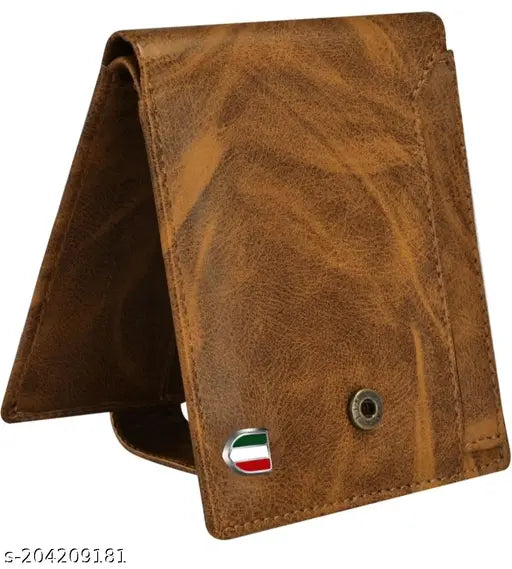 Black leather men's wallet, 5 card slot, faux leather/leatherette, 4 compartments, solid pattern, free size (10cm x 12cm)