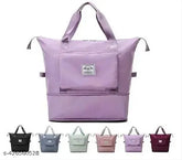 Onion pink polyster foldable travel duffel bag, lightweight, waterproof, 360-degree rotation, ideal for short trips, features two pockets and an inside patch pocket, durable material, easy to carry, suitable for various activities such as travel, sports, or shopping