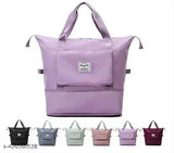 Onion pink polyster foldable travel duffel bag, lightweight, waterproof, 360-degree rotation, ideal for short trips, features two pockets and an inside patch pocket, durable material, easy to carry, suitable for various activities such as travel, sports, or shopping