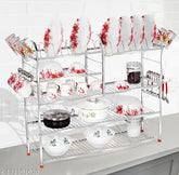 Stainless steel kitchen organizer with 5 shelves, 30L x 36H inches (upper plate), ideal for dish rack and cutlery stand