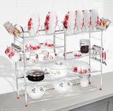 Stainless steel kitchen organizer with 5 shelves, 30L x 36H inches (upper plate), ideal for dish rack and cutlery stand