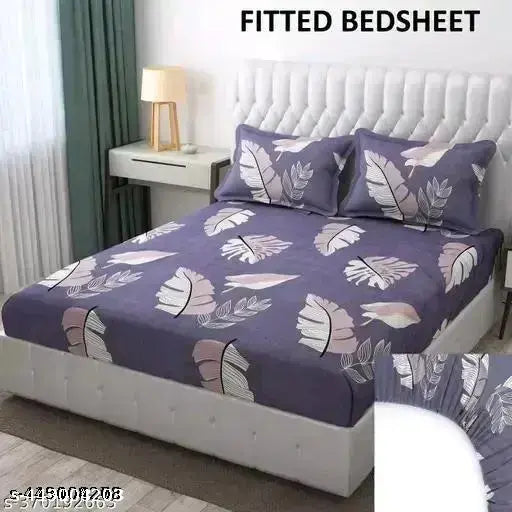 Ultra-soft glace cotton fitted double/king bed sheet with 2 pillow covers, 78x72x8 inches - breathable, hypoallergenic, machine washable, botanical print