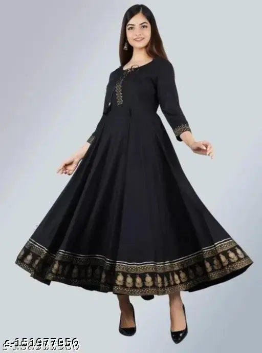 Royal black rayon three-quarter sleeve solid dress, Shri Mahalaxmi creation Jaipur, Indian fashion for women