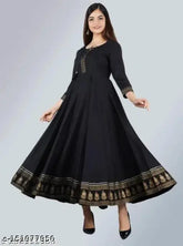 Royal black rayon three-quarter sleeve solid dress, Shri Mahalaxmi creation Jaipur, Indian fashion for women