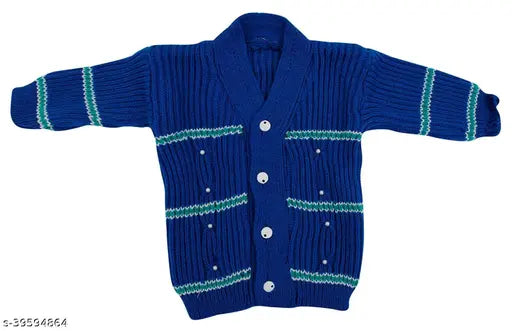 Blue wool striped sweater for boys, ideal for autumn and winter, size 0-3 months, India origin