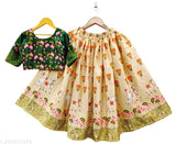Printed satin lehengha choli for kids aged 5-10 years, floral pattern on traditional Indian outfit