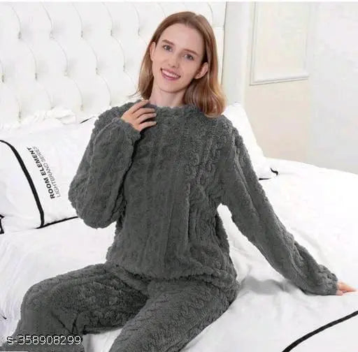 Red embroidered wool nightsuit set - Puff Bhalu, trusted Indian brand