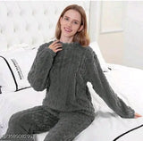 Red embroidered wool nightsuit set - Puff Bhalu, trusted Indian brand