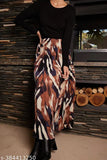 Printed pleated maxi skirt, polyester, sophisticated elegance women's style, mid-waist fit, size 26-38 (India)