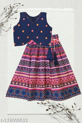 Cotton silk Bandhni-style crop top & taffeta silk lehenga for girls aged 2-8, embellished & stitched net, India origin