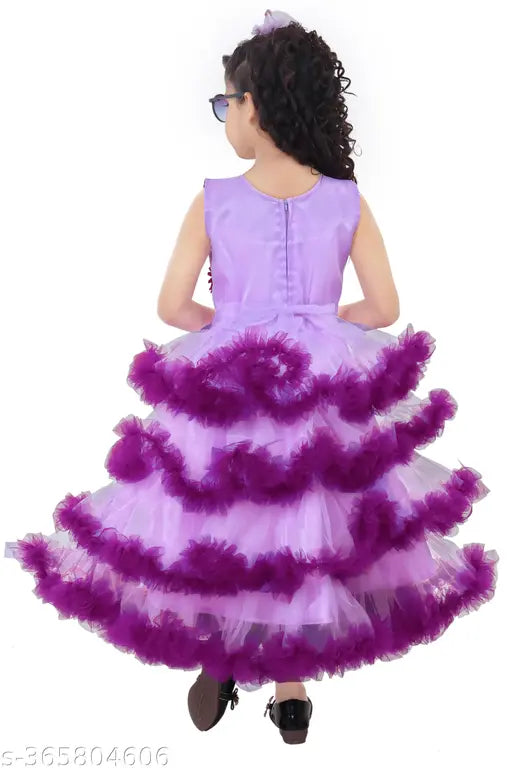 Girls' printed net sleeveless frock, vibrant colors for festivals and parties, Indian fabric
