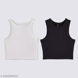 Cotton ribbed sleeveless crop tank tops (pack of 2), versatile and trendy women's fashion in slim fit