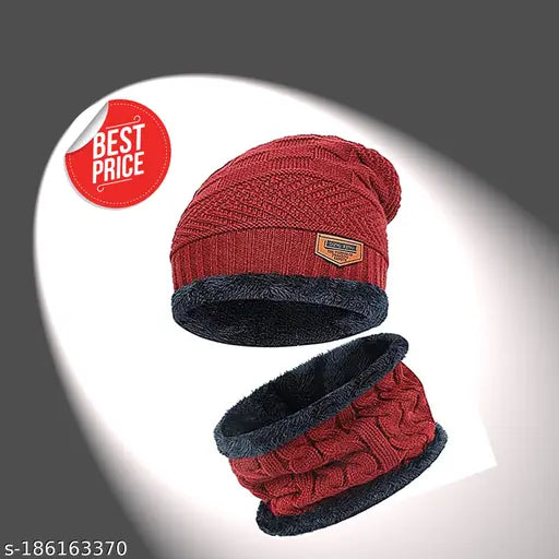 Winter Knit Wool Scarf & Skull Cap Set - High-quality knitting acrylic & cotton, comfortable & warm, perfect for outdoor activities & daily wear. Modern stylish beanie hat design for men, great gift idea for cold weather