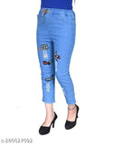Light blue denim drawstring jeans for girls - stylish comfort, print detail, premium quality