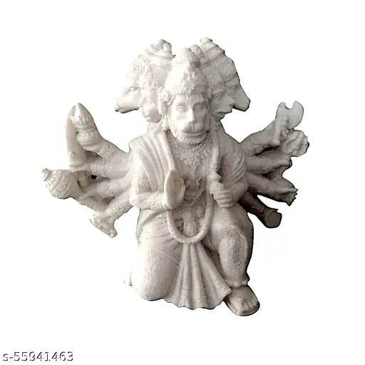 Handcrafted resin marble Panchmukhi Hanuman Ji idol, beautifully detailed with intricate carvings. Perfect for car dashboard or temple showpiece, Bajrangbali Murti statue (3x3x2 inches)