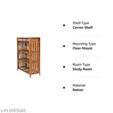 Multi-functional wooden bamboo shoe rack, perfect for garden, patio, or home storage. Decorative planter stand with 4 tiers and cane bookshelf cabinet. Dimensions: 11x22x32 inches (Breadth x Length x Height). Indian origin