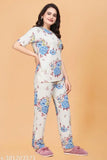 Women's polycotton printed activewear t-shirt and pyjama set, trending yoga wear for women's workout or lounging. Short sleeve design, available in XS-XL sizes
